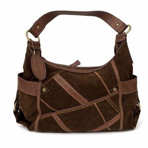Vtg Pelle Studio Purse Shoulder Bag Hobo Tote Patchwork Suede Leather Brown Y2K